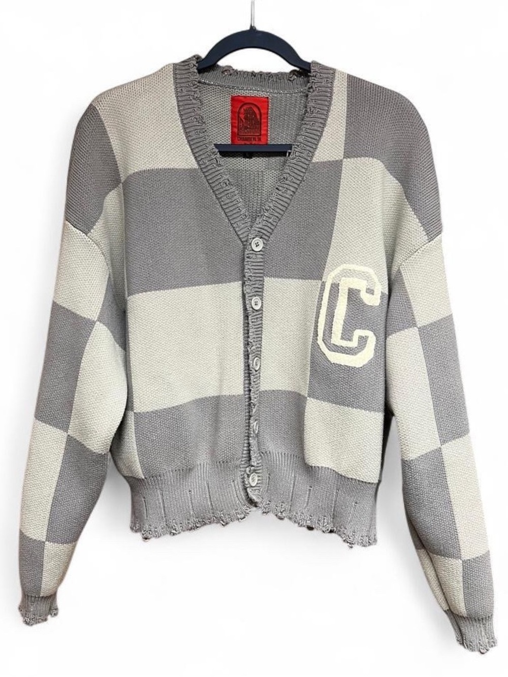 Chamberlin New York Gray University Checkerboard Cardigan Sweater Size Large